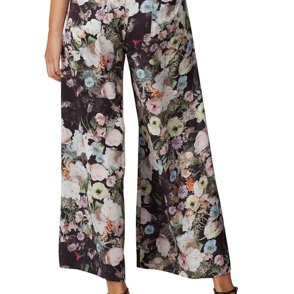 Adam Lippes Collective floral high rise wide leg satin culottes pants 6 R - Picture 2 of 6